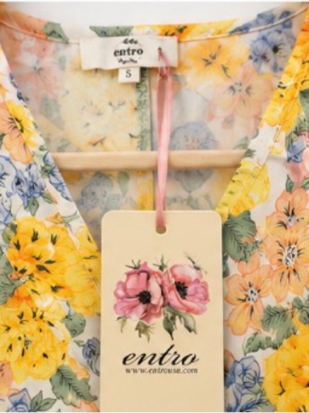 Entro NWT Floral Ruffle Peplum Cotton Blouse Yellow Orange Blue Small - Picture 4 of 6